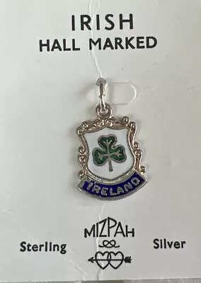 NEW Vintage Mizpah Irish Hallmarked Sterling Silver Green Clover Pendant • $24.95