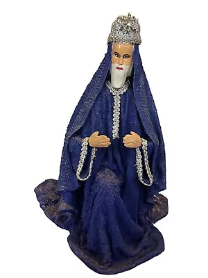 Vintage King Christmas Nativity Blue/Silver Handcrafted Paper Mache 14”H~15”W • $50