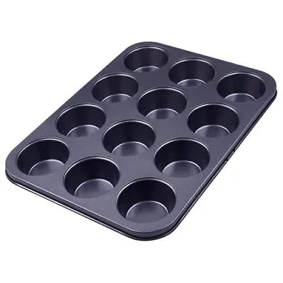 £7.99 • Buy Black Non Stick 12 Cup Baking Tray Deep Bun Tray Tin Cupcake Cake Muffin Pies