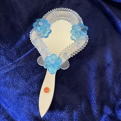 Murano Vintage Handheld Mirror Venetian Glass Blue Flowers • $199.99