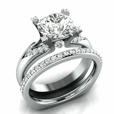 2.50 Ct Round Cut Moissanite Solid 14k White Gold Engagement Bridal Ring Set • $221.59