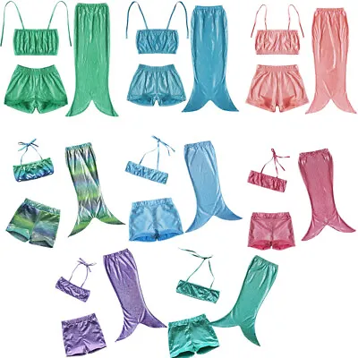 £9.99 • Buy 3PCS Kids Girls Swimmable Mermaid Tail Bikini Sets Swimwear Swimming Costumes 