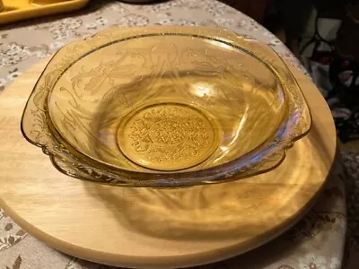 Vintage Amber Madrid 8 1/4  Square Depression Glass Bowl • $9.99