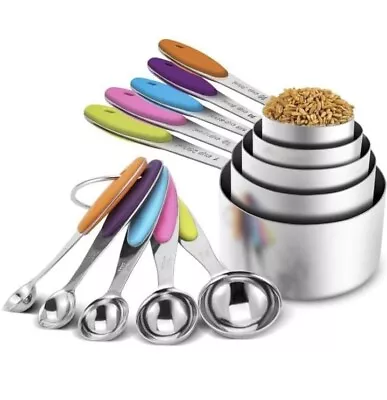 10 Pcs Measuring Cups And Spoons Set Includes 5 Stainless Steel Nesting... • £13.51