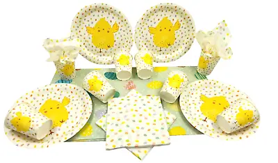 8 Pcs Easter Chick Paper Plates Cups Napkins Food Party Table Cloth Decoration • £9.99