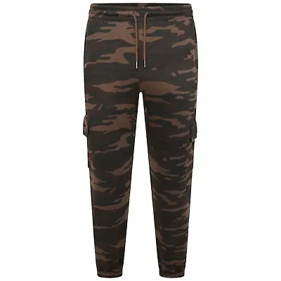 Mens Cargo Combat Camouflage Jogging Bottoms Army Fleece Tracksuit Joggers Pants • £15.99