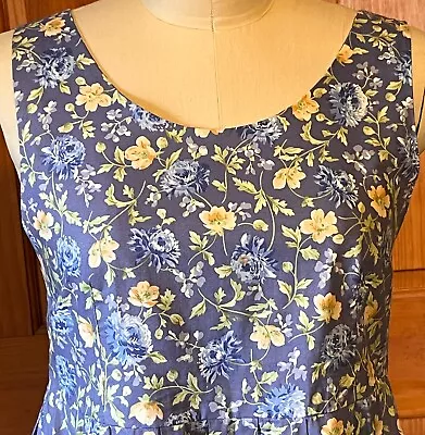 Laura Ashley Vintage Summer Dress Cotton 12 Blue Yellow Floral UK Pockets Button • $32