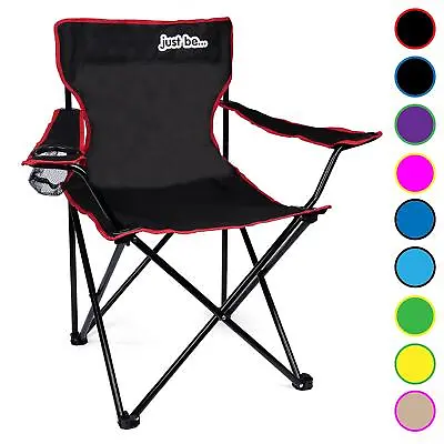 Camping Chair Black Red Trim Outdoor Festival Garden Folding Lounger Just Be... • £14.99