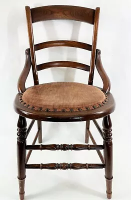 Antique Victorian Vintage Retro Velveteen Seat Maple Oak Wood 32  Sewing Chair • $149.99