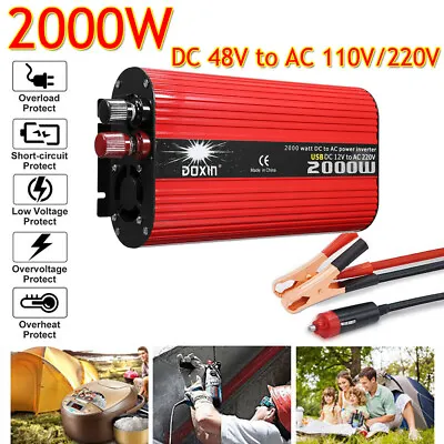 2000W Pure Sine Wave Power Inverter DC 48V To AC 230V Car Converter USB Port • £55.89