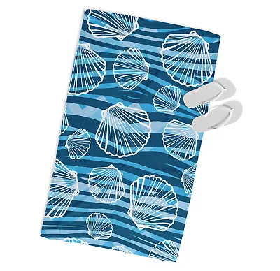 Sea Shells Waves MICROFIBRE BEACH TOWEL Designer Blue • £22.99