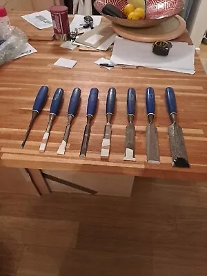 Set Of 8 Blue Chip Sheffield Steel  Marples Chisels • £65