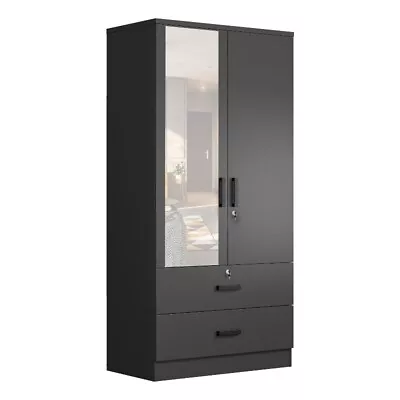 Better Home Products Grace Armoire Wardrobe With Mirror & Drawers In Black • $317.28