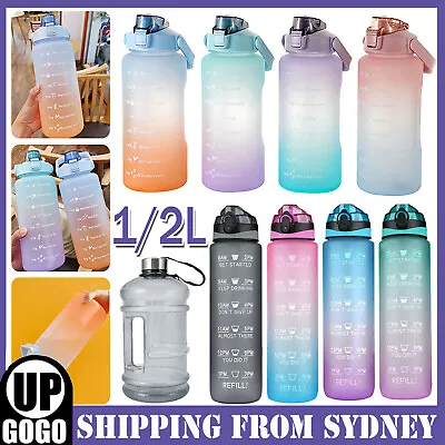 1/2L Water Sport Bottle Straw Cup Motivational Drink Flask With Time Marking Gym • $15.15