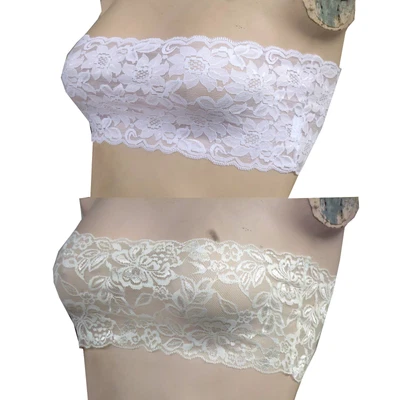 Womens Girls Lace Unlined Boob Tube Bandeau Crop Top Bra Bralette Vest 6 To 16 • £3.99