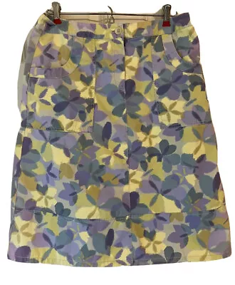 J Jill Skirt Womens Sz 10 Cotton Floral Yellow Purple With Pockets • $14.99