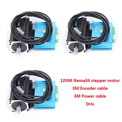 3 Pcs 3 Axis Nema 34 12Nm Closed Loop Stepper Motor CNC Servo HBS86H Driver  • $314.45