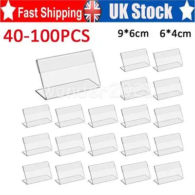 40/100PCS Acrylic Sign Display Holder Label Price Name Card Tag Shop Stands NEW • £13.65