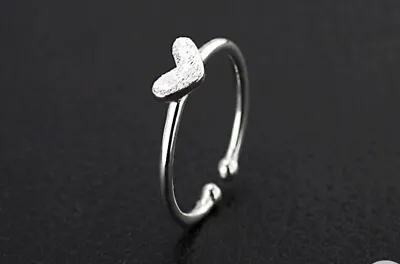 Tiny Heart Adjustable End Ring 925 Sterling Silver Womens Ladies Gift Uk • £3.15