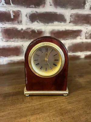 Vintage Quartz Clock Arched Desktop Shelf Mahogany Gold • $24.97