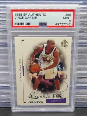 1998-99 SP Authentic Vince Carter Rookie F/X RC #0682/3500 PSA 9 MINT Raptors • $102.50