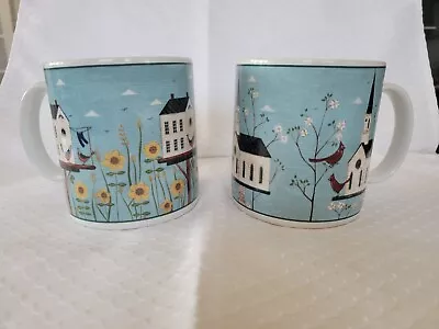 Vintage Warren Kimble Birdhouse Pair Of  Mugs American Folk Art By Sakura 2000 • $15