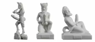 Set Of 3 Satyr Pan Nude Male Figure Greek Roman Mythology Penis Statue Alabaster • £48.34