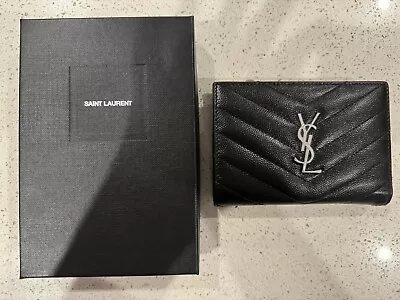 YSL Cassandre Matelasse Zipped Bi-fold Wallet Grain De Poudre Embossed Leather • $46
