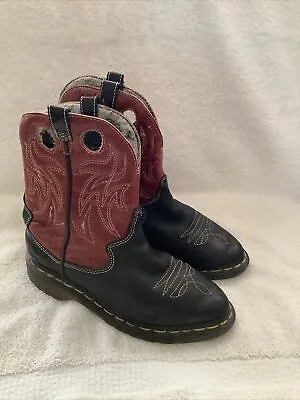 Vintage Dr. Doc Martens Western Cowboy Red & Black Boots Size 4 • $49.95