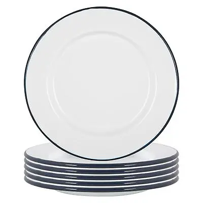 12x White Enamel Dinner Plates Metal Outdoor Camping Food Dishes 25.5cm Navy • £32