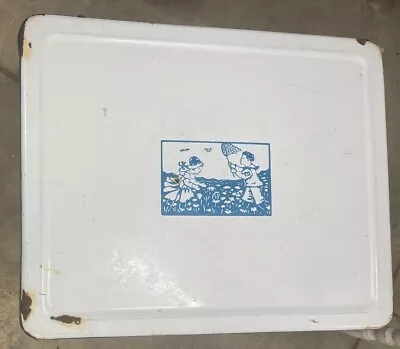 Vintage Enamelware Top Children Okay Table Catching Butterflies On Rickety Legs • $69.50