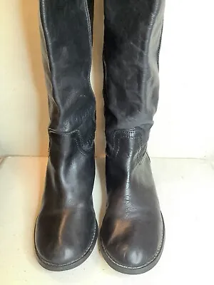 MIA Elisa Womens Boots 16  Tall US 8 Black Leather Pull On Riding Low 1  Heel • $34