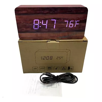 Wooden Digital LED Alarm Clock Thermometer Calendar Voice Activated • $17.99