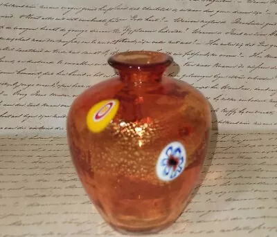 Vtg Millefiori Italian Murrine Orange Gold Murano Glass Perfume Bottle• Bud Vase • $32.20