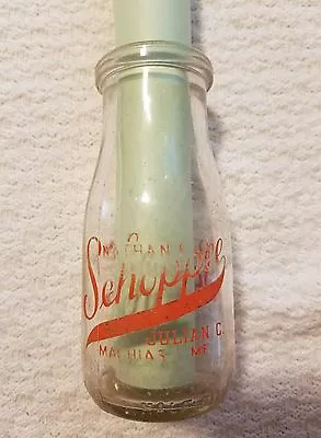 Vtg Glass Half Pint Milk Bottle Nathan F Schoppee Julian C Machias Maine Diary  • $6.25