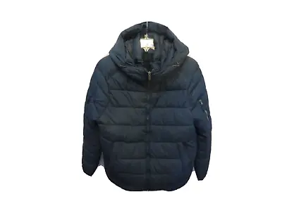 $20 • Buy Pull And Bear Men's M Puffer Zip Jacket With Attached Hood Blue Headphone Pocket