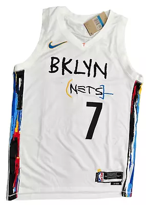 Kevin Durant Nike White Graffiti Brooklyn Nets Swingman City Jersey Mens Sz ML • $39.99