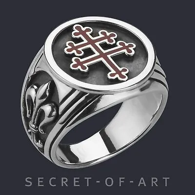 Cross Of Lorraine Ring Silver 925 Ring Magnum Foreign Legion Signet Anjou France • $179.99