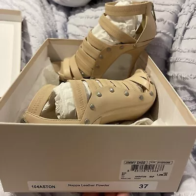 Jimmy Choo Nappa Leather Powder Size 37 High Heel Sandals RARE Mint Condition • £378.47