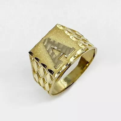 10k Solid Gold Diamond Cut Initial Letter Alphabet Monogram Ring For Men • $239