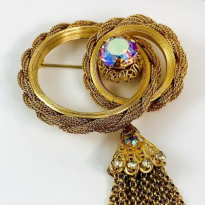 Massive Exquisite VENDOME Signed AB Rhinestone Tassel Fringe Brooch Estate Pin • $109.99