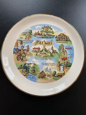 Vintage Illinois State Decorative Plate Gold Rim 7” • $8