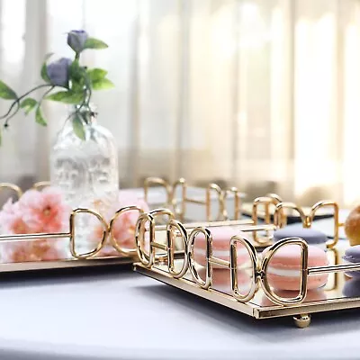 2 Pcs Gold Mirrored Metal Rectangle Decorative Serving Trays Party Wedding Sale • $48.54