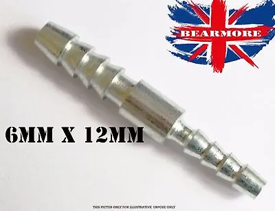 6mm X 12mm Connector Reducer Barbed Joiner Hose Pipe Union Water Air Fuel Gas • £5.99