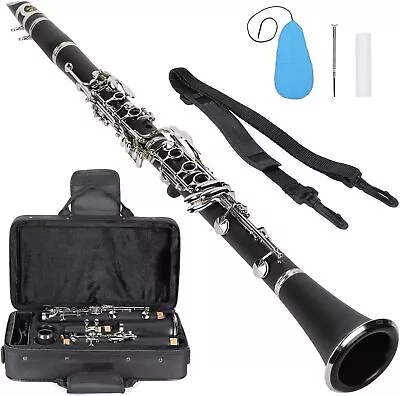 Asmuse Bb Clarinet B Flat Beginner Clarinet Bb 17-key-Nickel-Plated With Case  • $69.25