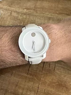 Movado Bold White Ceramic Case Leather Band Wristwatch A111 • $250