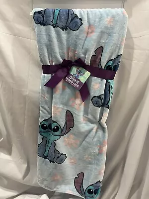 Disney Stitch Blue Flowers Plush Soft Throw Blanket 60 In X 70 In NEW • $40