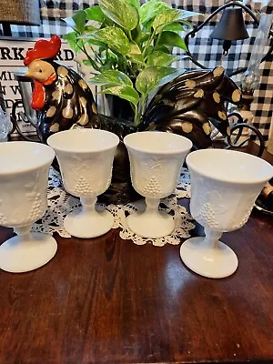 Vintage White Milk Glass Goblet Grapes And Leaves 5 1/2  Tall X 4 Unmarked • $3.99