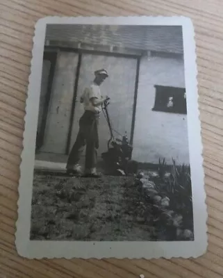 Vintage Snapshot Photo Handsome Man Posing Hat Rototiller Gardening Gay Interest • $16.20