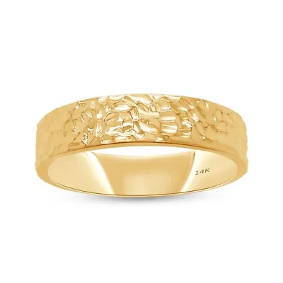Mens Wedding Engagement Band Ring Hammered 14K Yellow Gold • $920.73